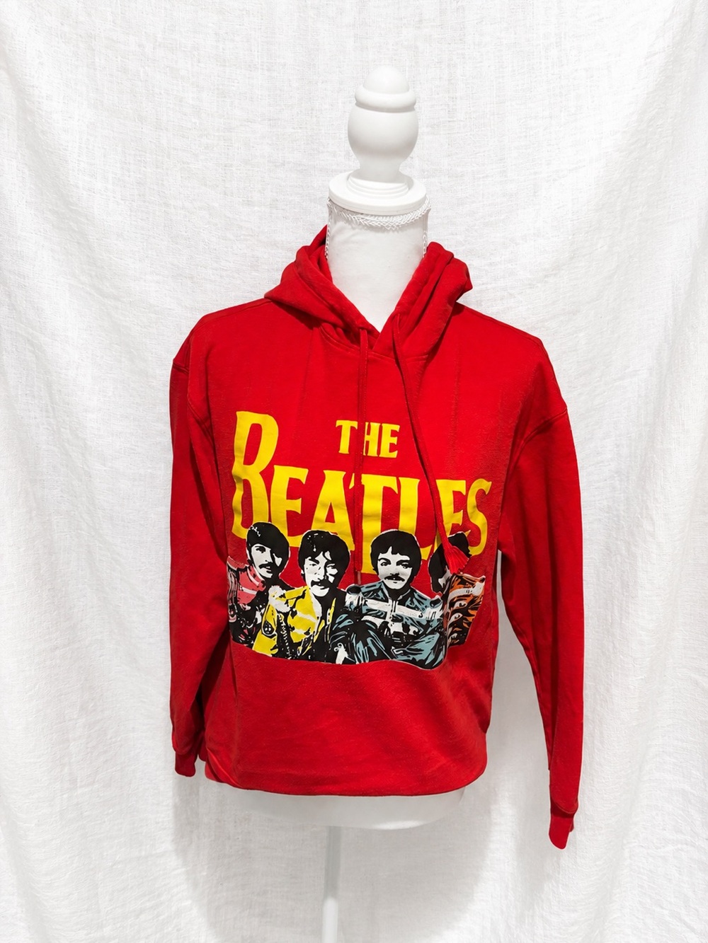 The Beatles Red Hoodie with Yellow Logo and Multicolor Band Art